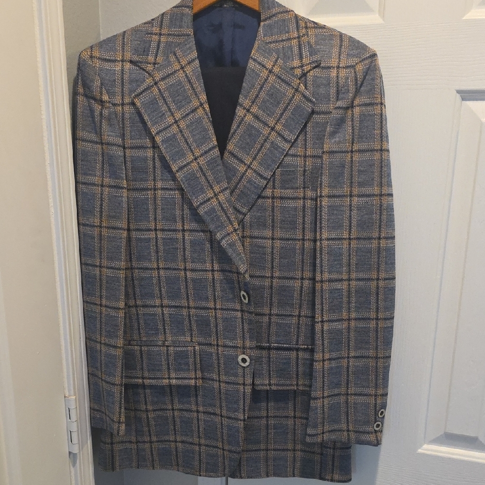 Sears Men's Blue and Beige Plaid Suit